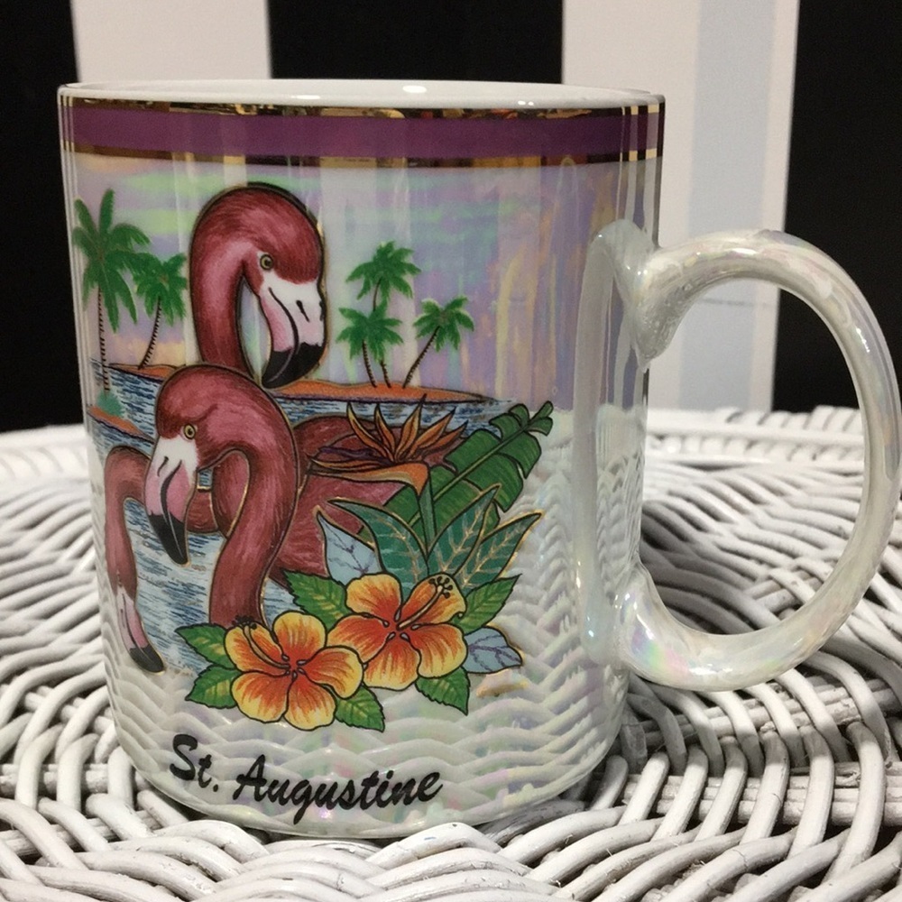 St. Augustine ,Florida Vintage Tourist Souvenir Ceramic Mug Pink Flamingo - Picture 3 of 17